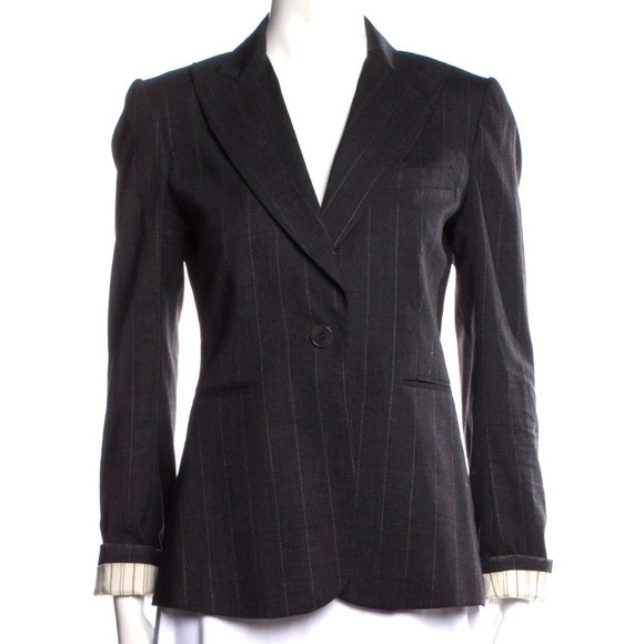 Theory Charcoal Metallic Pinstripe Wool Blazer XS - Picture 1 of 6